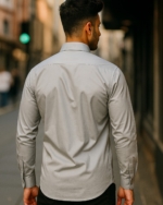 Men’s Premium Gray Shirt | Embroidered Bird Design | 100% Giza Cotton (Pehanoge)