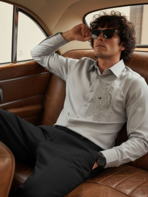 Pehanoge Tigris Indica Embroidered Giza Cotton Shirt | Signature Embroidery Collection