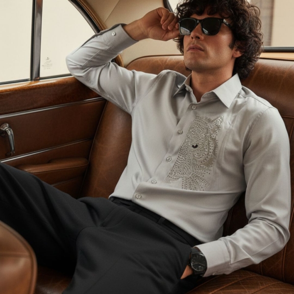 Pehanoge Tigris Indica Giza Cotton Shirt | Luxury Tiger Embroidery | Premium Tailored Fit