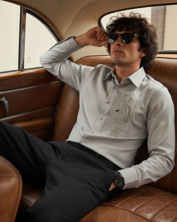 Pehanoge Tigris Indica Embroidered Giza Cotton Shirt | Signature Embroidery Collection