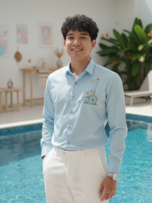 Pehanoge Bleu Voyage Giza Cotton Shirt – Front View