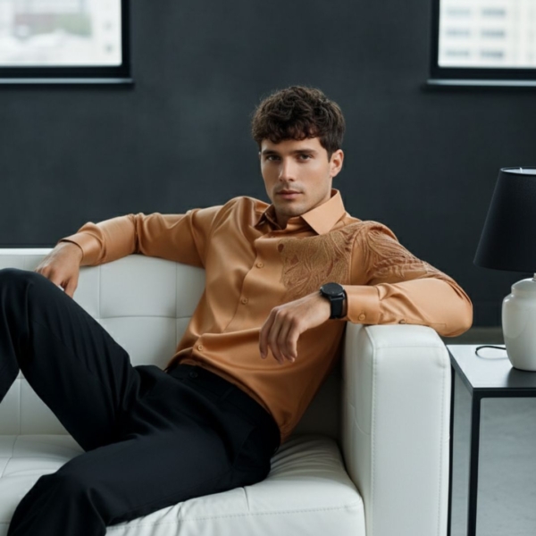 Pehanoge Regal Mane Giza Cotton Shirt | Luxury Lion Embroidery | Premium Tailored Fit