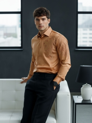 Pehanoge Regal Mane Giza Cotton Shirt | Luxury Lion Embroidery | Premium Tailored Fit