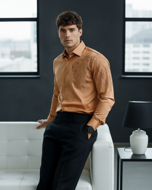 Pehanoge Regal Mane Giza Cotton Shirt | Signature Embroidery Collection
