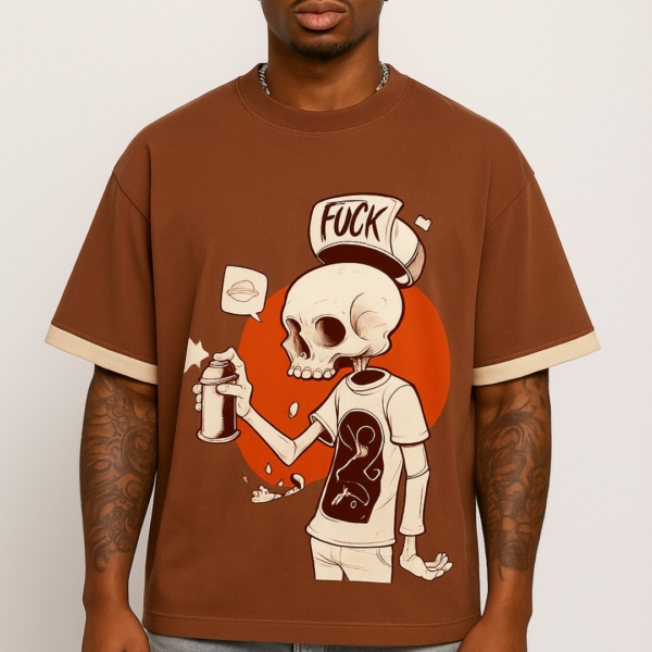 Skeleton Hiphop Brown Old Money Oversized T-Shirt – 240 GSM Cotton | Pehanoge