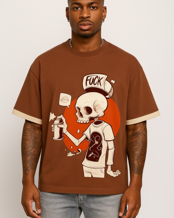 Skeleton Hiphop Brown Old Money Oversized T-Shirt – 240 GSM Cotton | Pehanoge