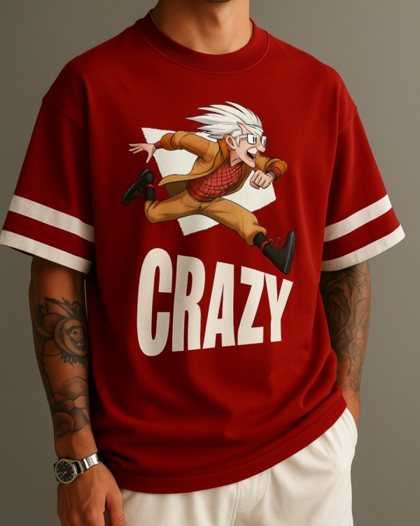 CRAZY Red Oversized Premium T-Shirt – 240 GSM Cotton | Pehanoge