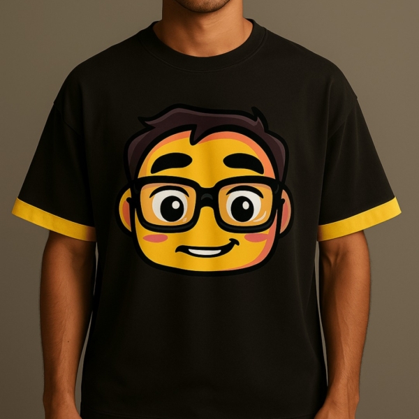 Men’s Black Oversized Cotton T-Shirt | 240 GSM Heavyweight – Cartoon Face Print Streetwear