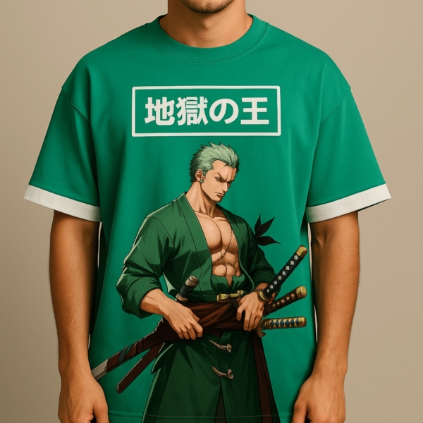 Roronoa Zoro Old Money Green Oversized T-Shirt – 240 GSM Cotton | Pehanoge