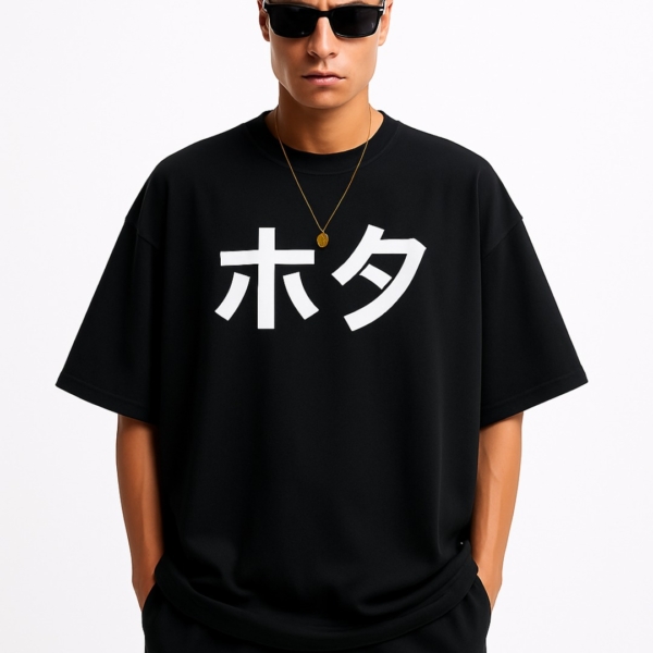 Men’s Anime Oversized Black T-Shirt | 240 GSM Heavyweight Cotton