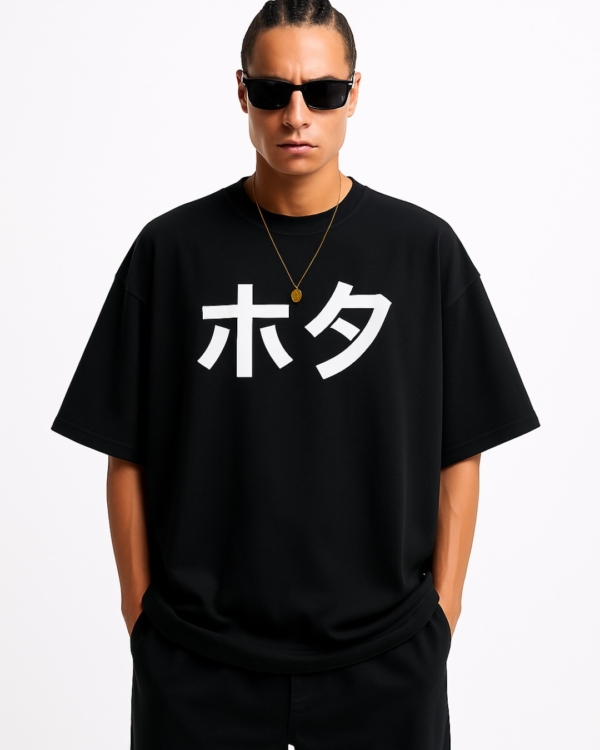 Men’s Anime Oversized Black T-Shirt | 240 GSM Heavyweight Cotton – Japanese Print