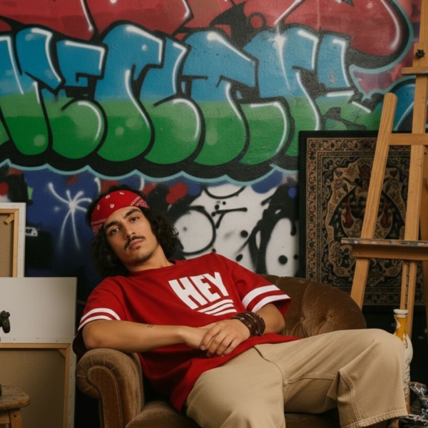 Pehanoge HEY Oversized Red T-Shirt | Silicon Wash Loop Net | Premium DTF Print