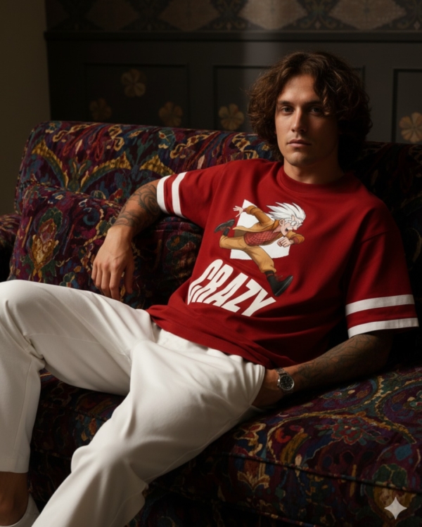 CRAZY Red Oversized Premium T-Shirt – 240 GSM Cotton | Pehanoge