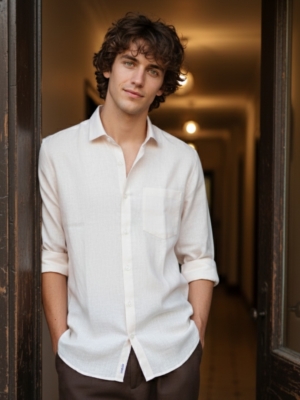 Pehanoge Ivory Mist Linen Shirt | 100% Linen Men’s Classic Resort Wear