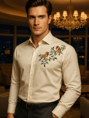 Men’s Cream Giza Cotton Shirt  | Premium Tailored Fit by Pehanoge