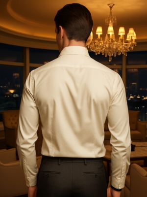 Men’s Cream Giza Cotton Shirt Golden Premium Tailored Fit by Pehanoge L