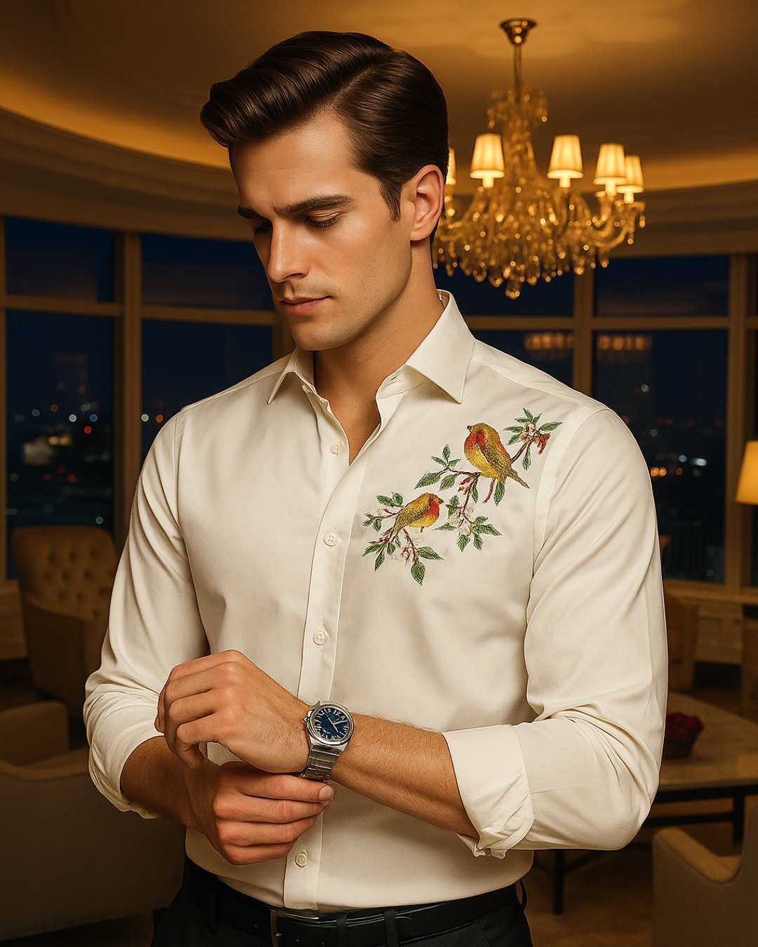 Men’s Cream Giza Cotton Shirt Golden Premium Tailored Fit by Pehanoge L