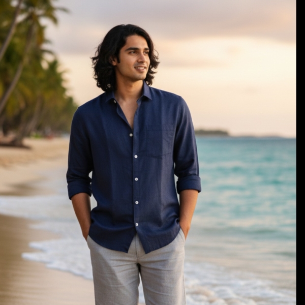 Pehanoge Navy Linen Shirt | 100% Pure Linen Men’s Resort Wear