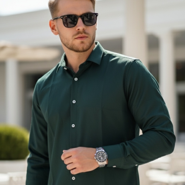 Pehanoge Emerald Green Stretch Cotton Shirt | Men’s Luxury Old Money Collection