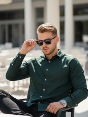 Pehanoge Emerald Green Stretch Cotton Shirt | Men’s Luxury Old Money Collection