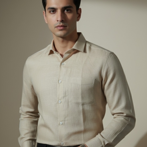 Luxury taupe linen shirt from Pehanoge Premium Linen Collection – crafted from 100% pure linen for breathable comfort, timeless design, and subtle sophistication.