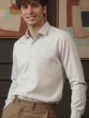 Pehanoge Cirque Shirt 100% Giza Cotton Geometric Embroidery Modern Luxe Edition