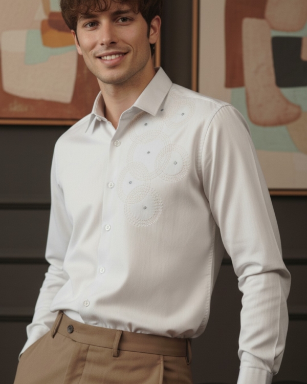 Pehanoge Cirque Shirt | Giza Cotton | Geometric Embroidery | Modern Luxe Edition