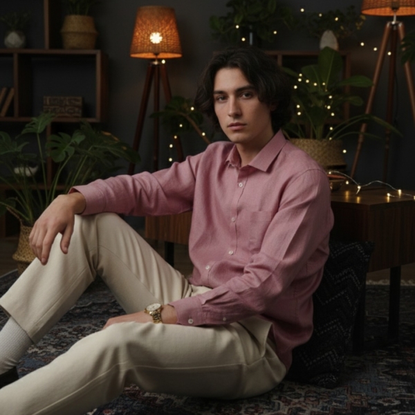 Pehanoge Dusty Rose Linen Shirt | 100% Super Prime Linen | Breathable & Antibacterial