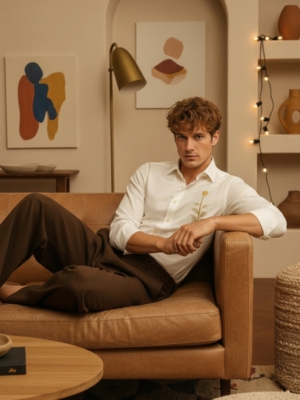 Pehanoge Flora Shirt | Giza Cotton | Sunflower Embroidery | Earth-Toned Luxe Edition