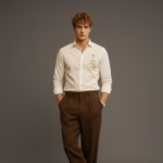 Pehanoge Flora Shirt | Giza Cotton | Sunflower Embroidery | Earth-Toned Luxe Edition