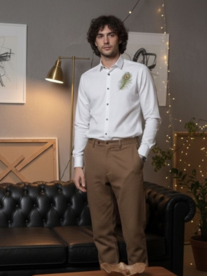 Pehanoge Royal Plume Giza Cotton Shirt | White Peacock Feather Embroidery | Luxury Tailored Fit