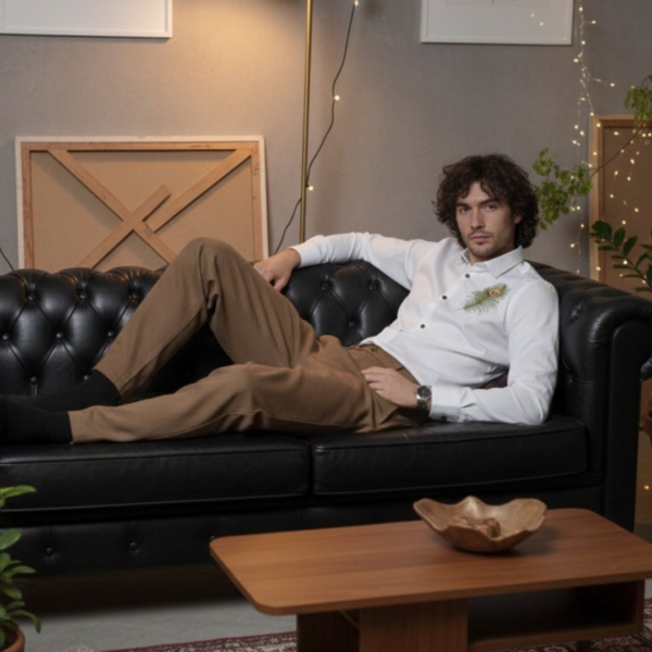 Pehanoge Royal Plume Giza Cotton Shirt | White Peacock Feather Embroidery | Luxury Tailored Fit