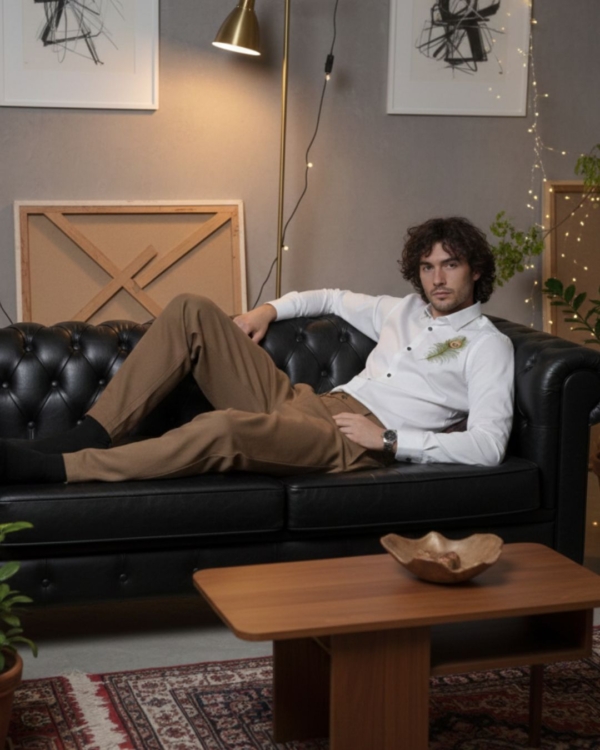 Pehanoge Royal Plume Embroidered Giza Cotton Shirt | Signature Embroidered Collection