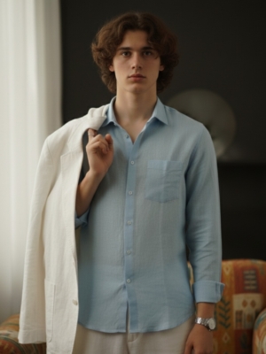 Pehanoge Sky Linen Shirt | 100% Super Prime Linen | Breathable, Antibacterial & Eco-Friendly