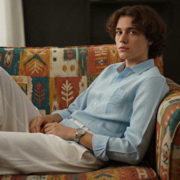 Pehanoge Sky Linen Shirt | 100% Super Prime Linen | Breathable, Antibacterial & Eco-Friendly