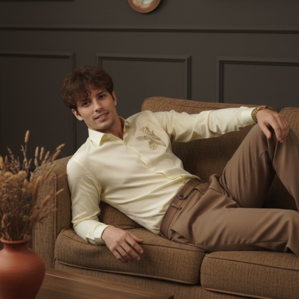 Pehanoge Solare Giza Cotton Shirt 100% Egyptian Cotton Premium Embroidered Edition