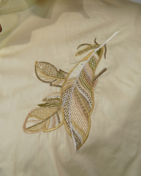 Pehanoge Solare Shirt | Giza Cotton | Feather Embroidery | Luxe Evening Edition