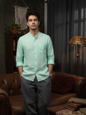 Pehanoge Mint Tide Linen Shirt | 100% Super Prime Linen | Breathable, Antibacterial & Eco-Friendly