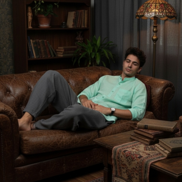 Pehanoge Mint Tide Linen Shirt | 100% Super Prime Linen | Breathable, Antibacterial & Eco-Friendly