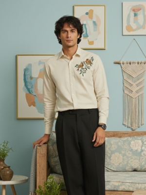 Pehanoge TwinSong Edition | Giza Cotton Embroidered Shirt | Luxury Cream Ivory | Premium Men’s Outfit