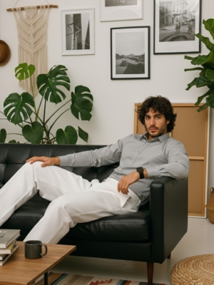 Pehanoge Achromatic Giza Cotton Shirt | Signature Monochrome Collection