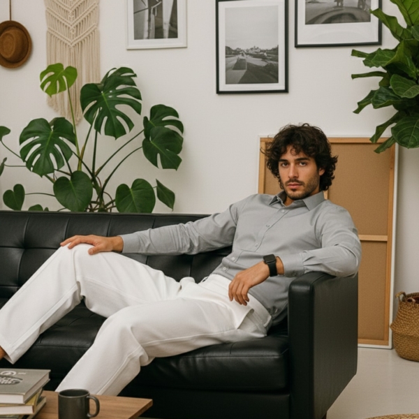 Pehanoge Achromatic Giza Cotton Shirt | Premium Giza Cotton | Signature Monochrome Collection