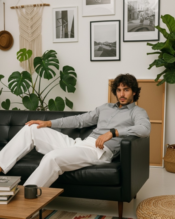 Pehanoge Achromatic Giza Cotton Shirt | Signature Monochrome Collection