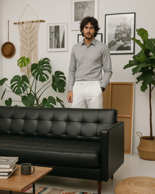 Pehanoge Achromatic Giza Cotton Shirt | Signature Monochrome Collection