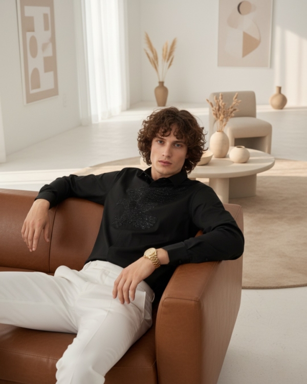 Pehanoge Aquila Embroidered Giza Cotton Shirt | Signature Embroidery Collection