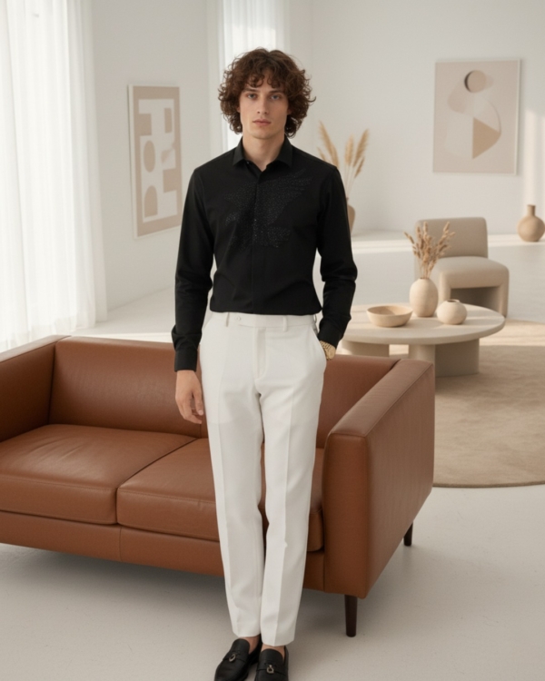 Pehanoge Aquila Embroidered Giza Cotton Shirt | Signature Embroidery Collection