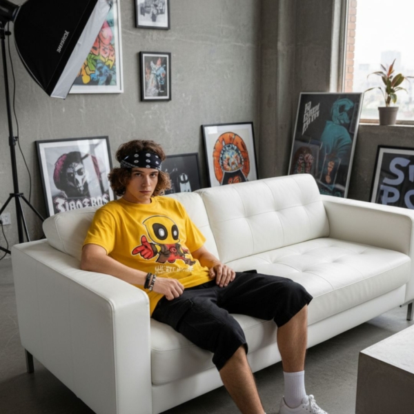 Pehanoge Yellow DTF Print Oversized T-Shirt | Street Style Graphic Tee | Premium Quality