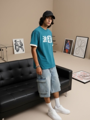 Shop the 波基 Oversized DTF Print T-Shirt premium loop-knit fabric, high-definition DTF graphic, relaxed streetwear fit. Perfect for everyday style, urban fashion, and casual outings. Available now at Pehanoge.in.