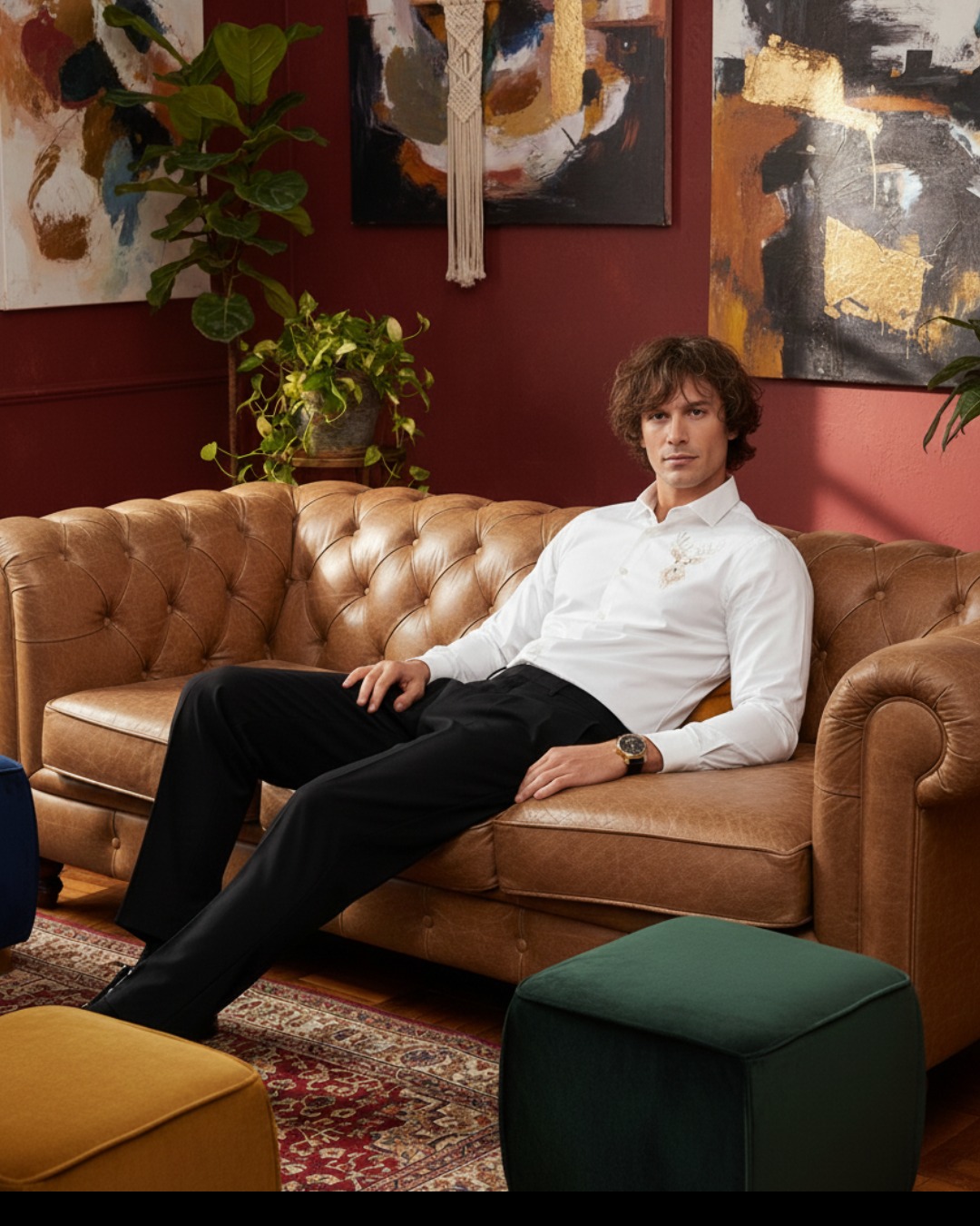 Pehanoge Regal Stag Embroidered Giza Cotton Shirt | Signature Embroidery Collection