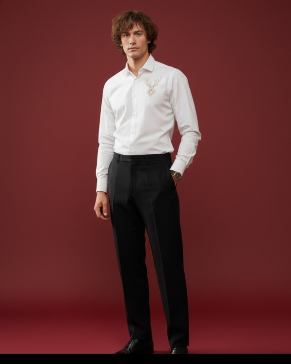 Pehanoge Regal Stag Embroidered Giza Cotton Shirt | Signature Embroidery Collection